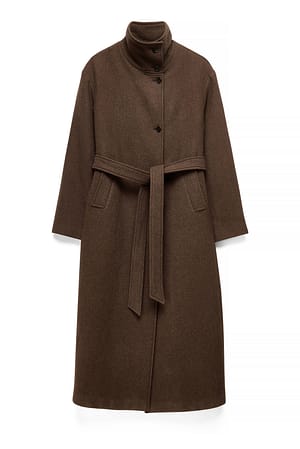 Taupe Wool Blend High Neck Coat
