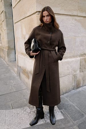 Taupe Abrigo de mezcla de lana con cuello alto