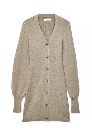 Beige Melange Wool Blend Knitted Cardigan Mini Dress