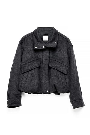Dark Grey Chaqueta con detalle de bolsillo de mezcla de lana