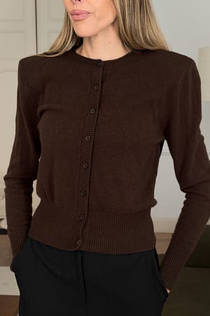 Brown Wool Shoulder Pads Detail Cardigan
