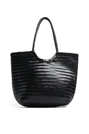 Black Woven Leather Tote Bag