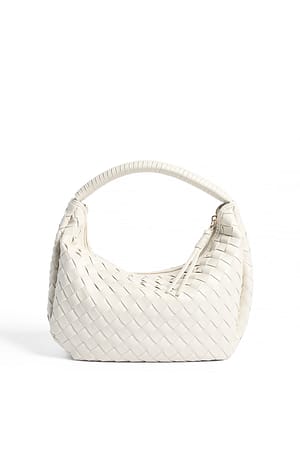 White Wrapped Handle Woven Handbag