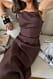 Light Grey Drapiertes Kleid aus Leinen