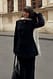 Black taillierter Chenille-Blazer mit hohem Kragen