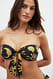 Black/Gold Pattern Bandeau-Bikini-Oberteil mit großem Knoten