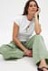 White/Green Stripe weite Baumwollhose