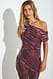 Brown Minikleid mit drapierten Schultern und Burnout-Muster