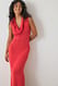 Red Strick-Maxikleid mit Wasserfallausschnitt