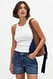 Mid Blue Denim-Shorts mit mittlerer Taille