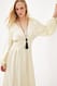 Cream Midikleid mit Falten an der Taille und V-Ausschnitt