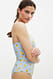 Blue/Print bedruckter Bandeau-Badeanzug aus Seersucker