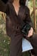 Brown Bluse aus Leinenmischung mit Schnürdetail