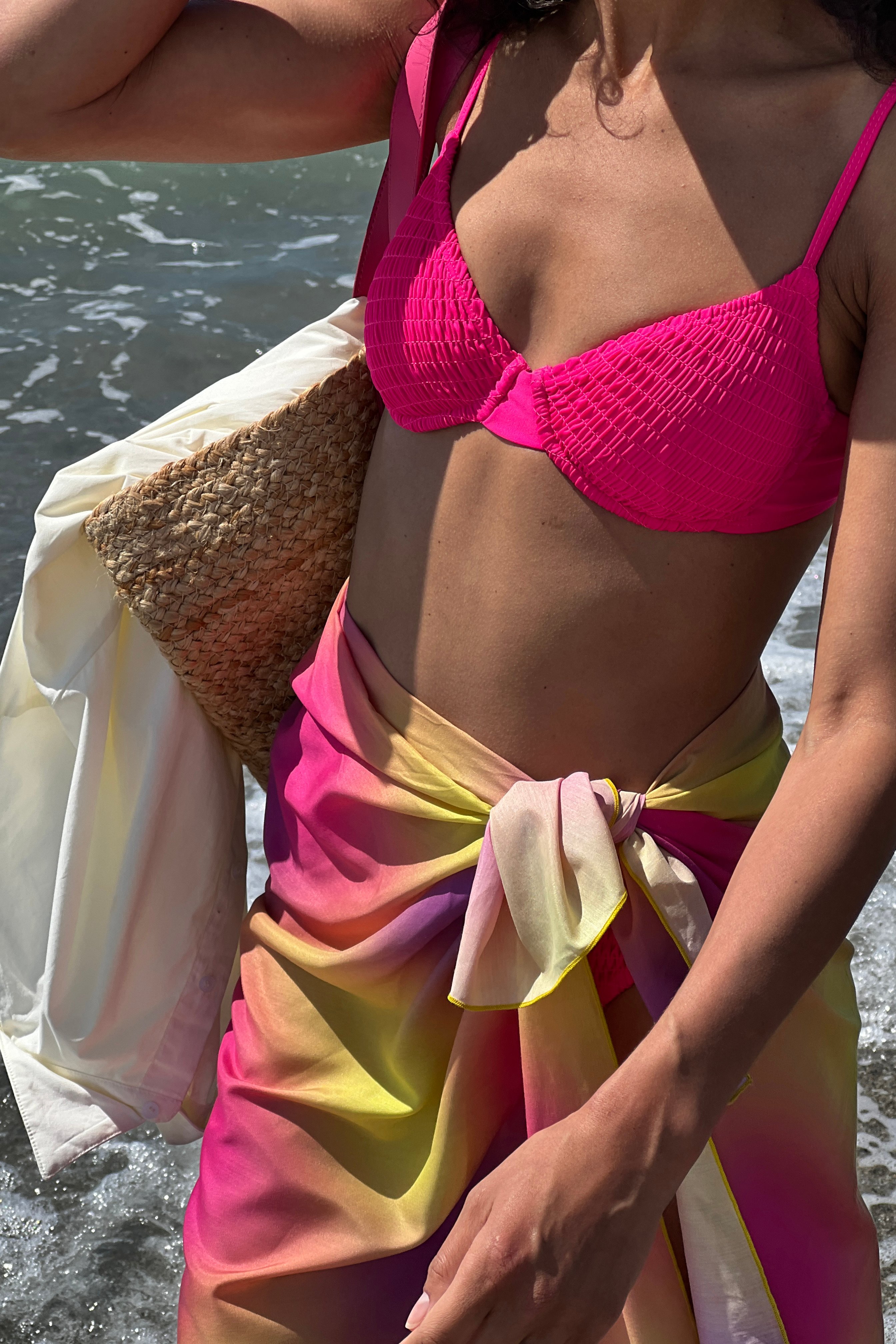 Hot Pink Smocked Bikini Bra