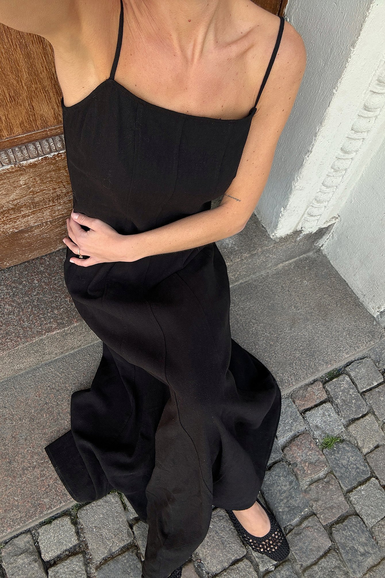 Linen Blend Seam Detail Maxi Dress Black | NA-KD Linen Blend Seam Detail Maxi Dress Black | NA-KD
