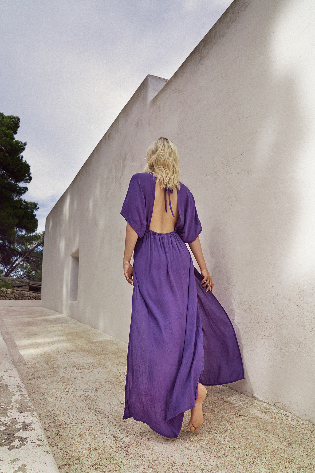Melissa Bentsen x NA-KD Flowy Midi High Slit Dress - Purple