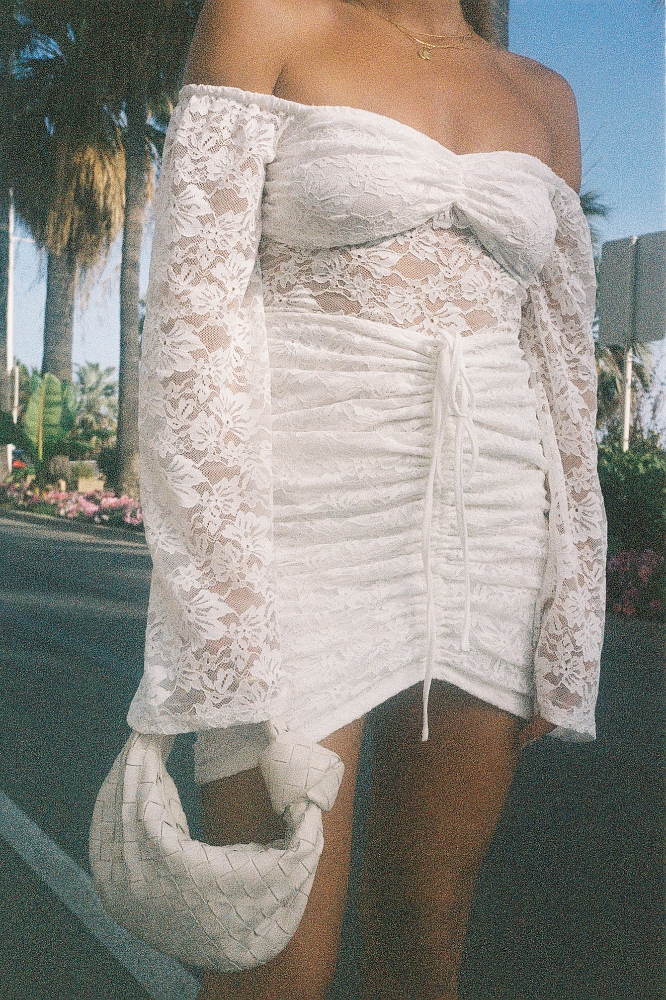 Lojsan Wallin x NA-KD Off Shoulder Draped Mini Dress - White