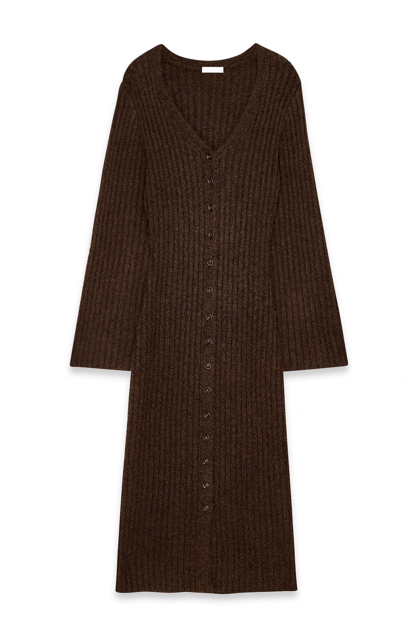 Brown Knitted Wool Blend Cardigan Maxi Dress