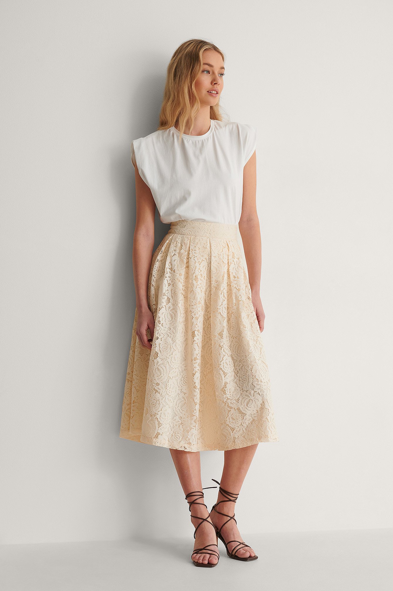 Darted Lace Midi Skirt