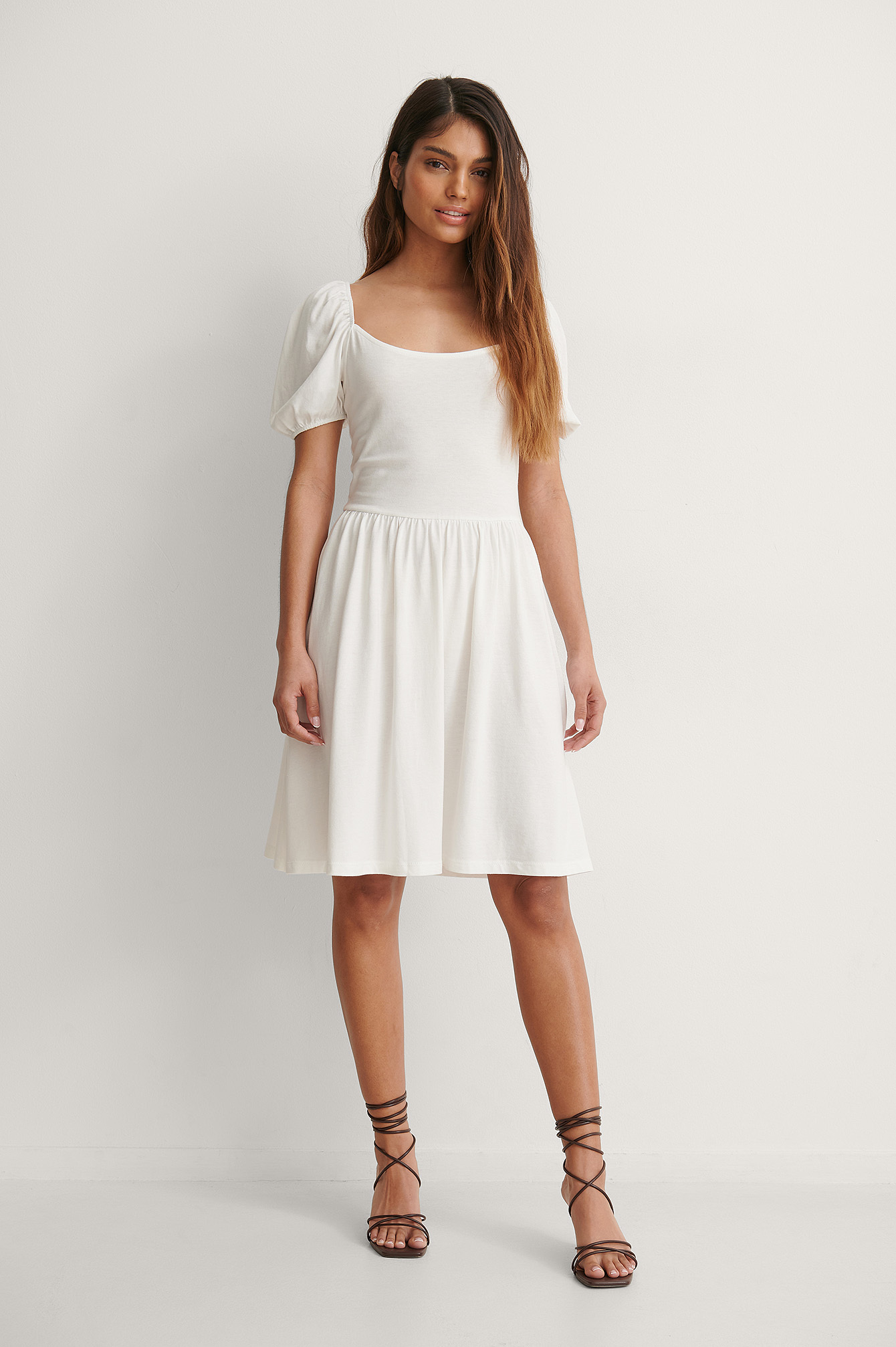Balloon Sleeve Jersey Dress White | na-kd.com