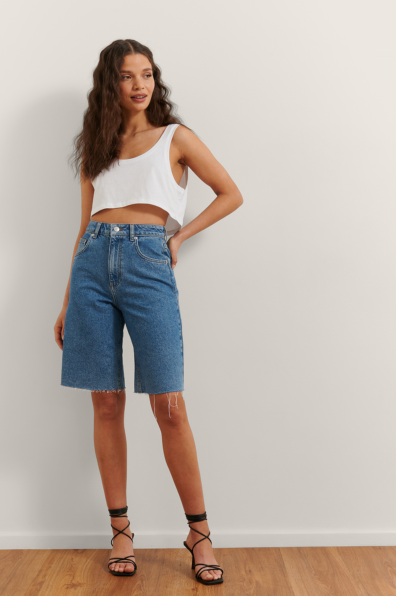 Organic Denim Mid Length Shorts Blue 