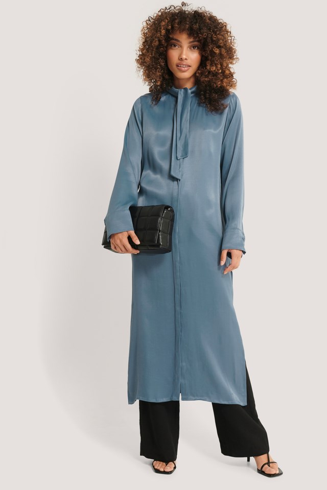 Tie Neck Shirt Dress Blue | na-kd.com