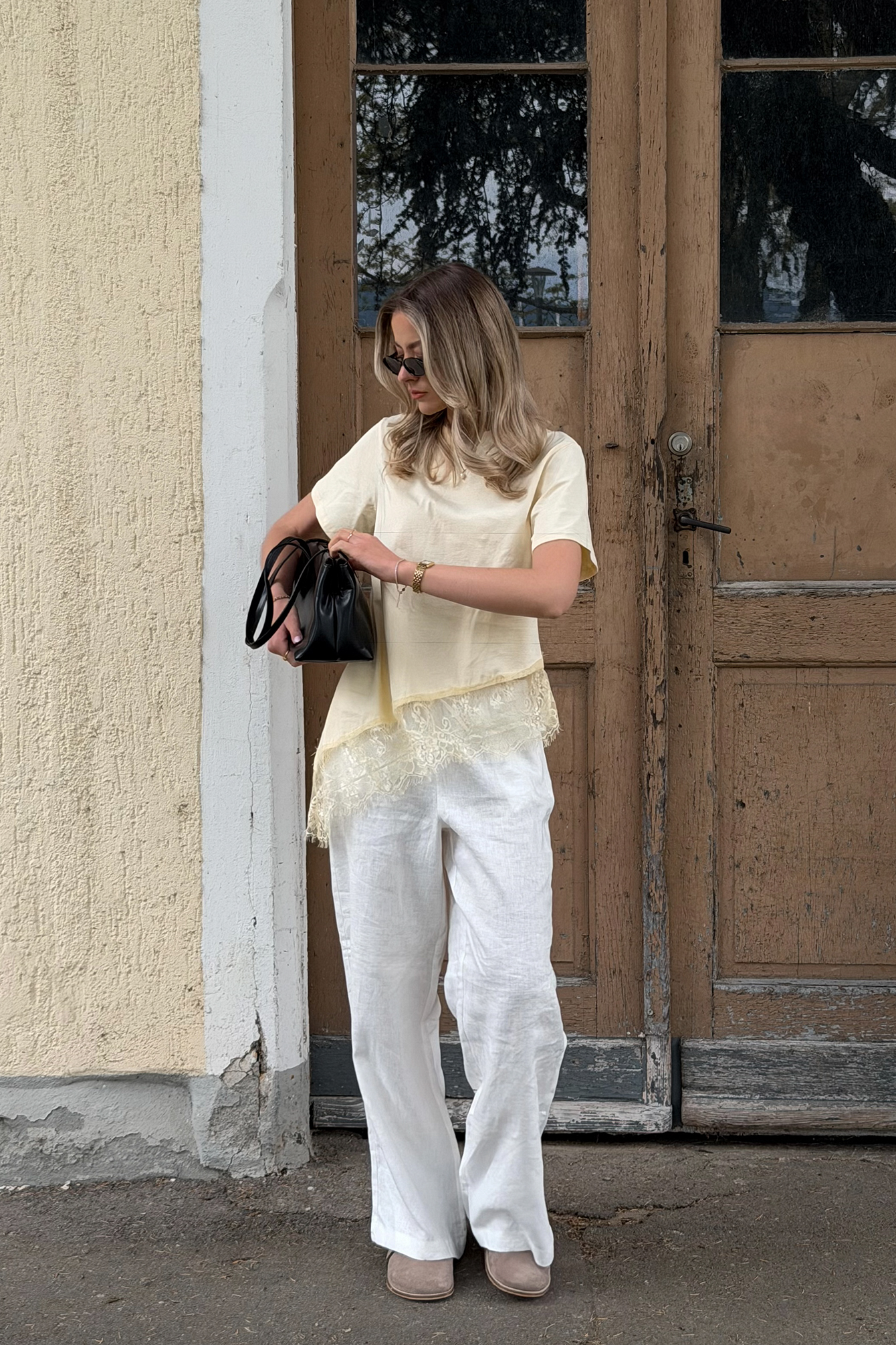 Drawstring linen pants white — byxor med fickor från NA-KD