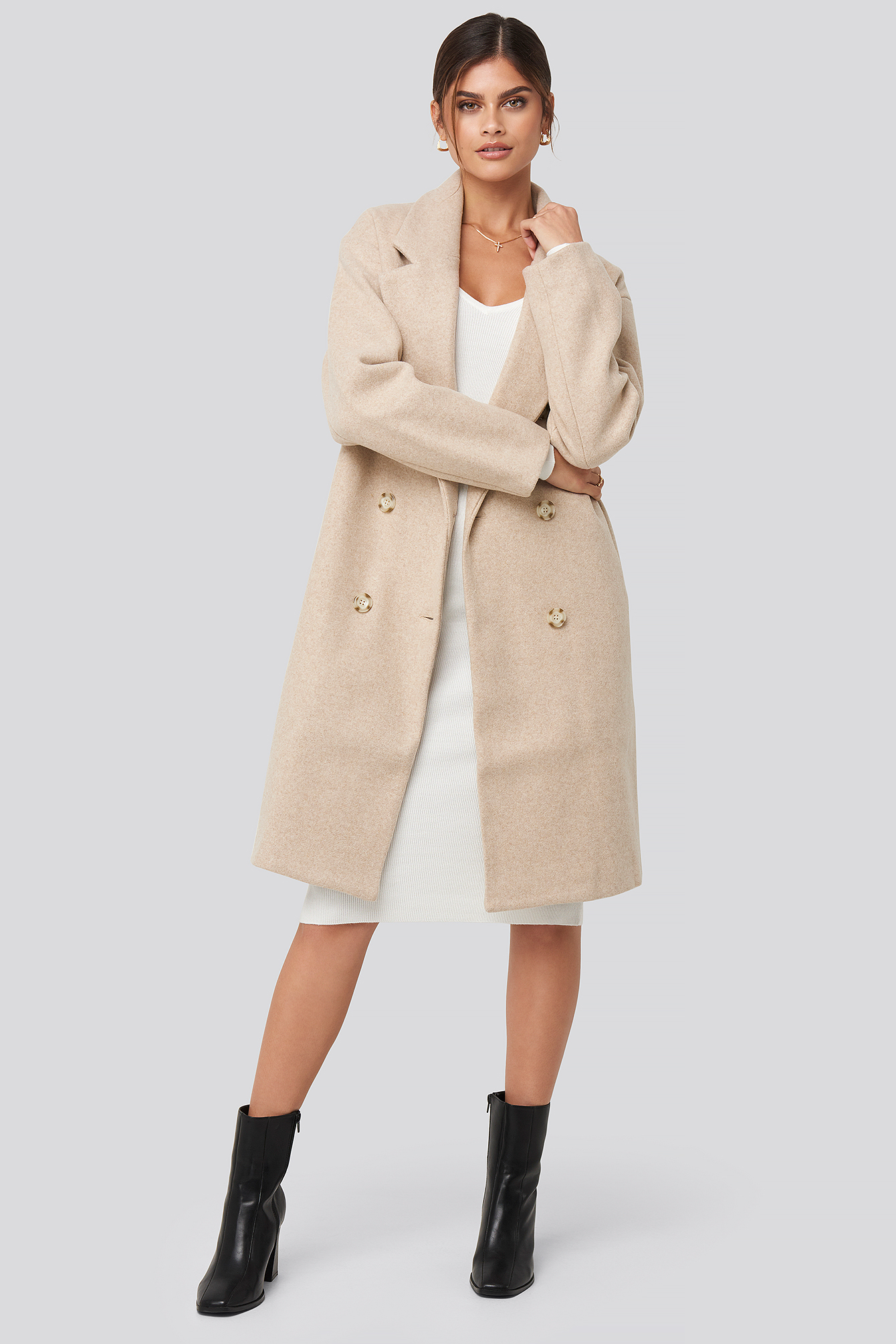 Long Double Breasted Coat Beige