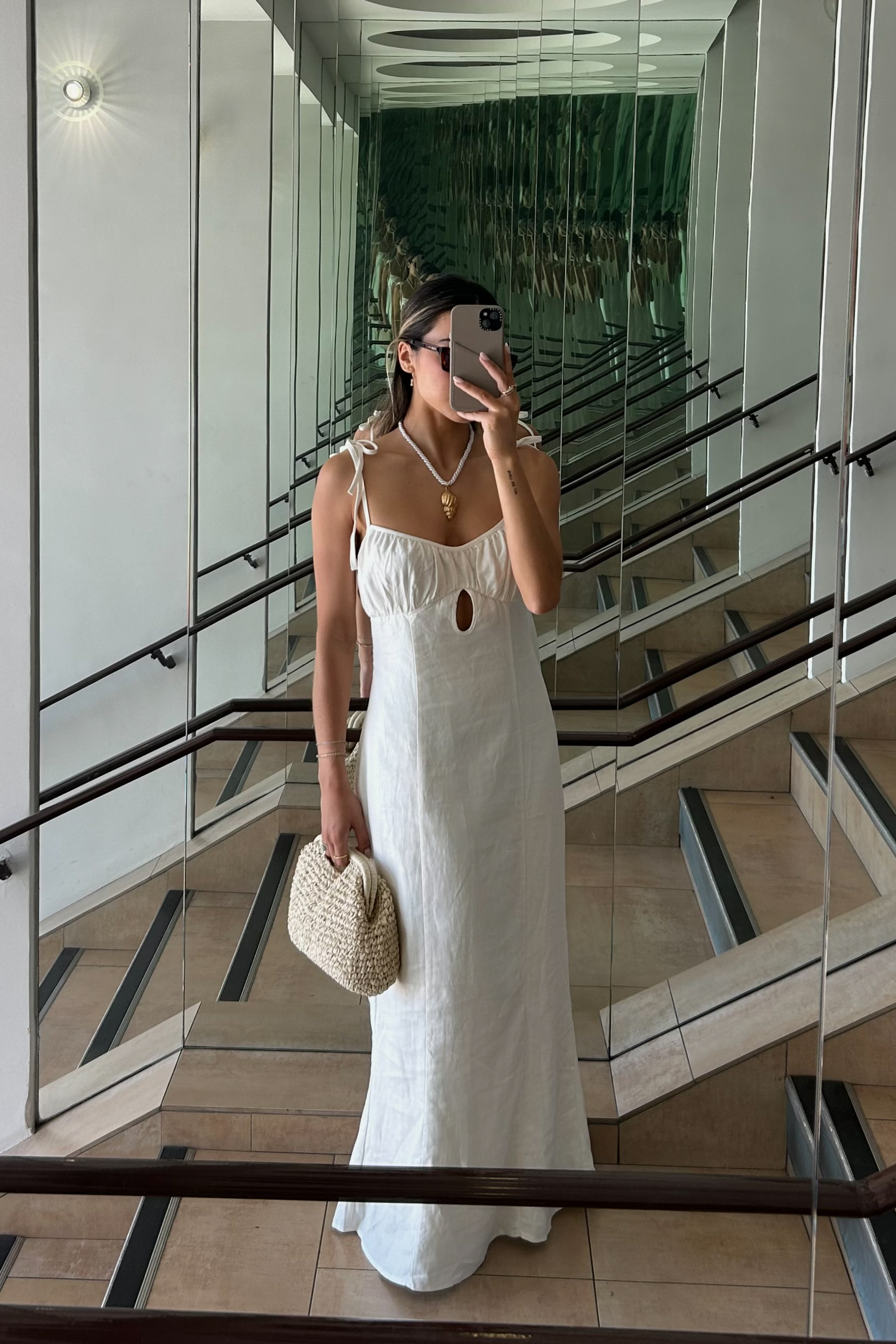 Linen Blend Tie Straps Midi Dress Offwhite | NA-KD Linen Blend Tie Straps Midi Dress Offwhite | NA-KD