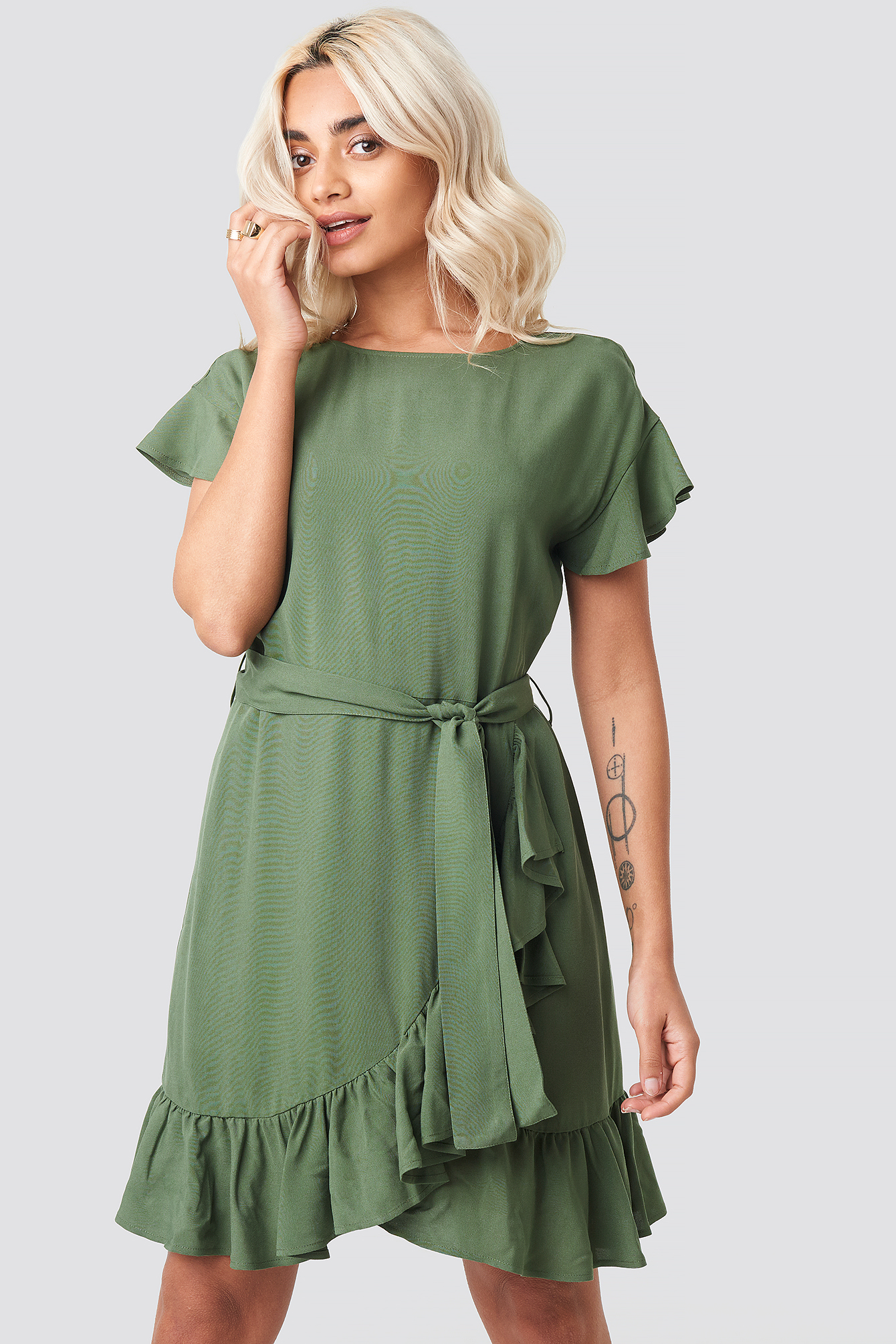 ruffle wrap mini dress