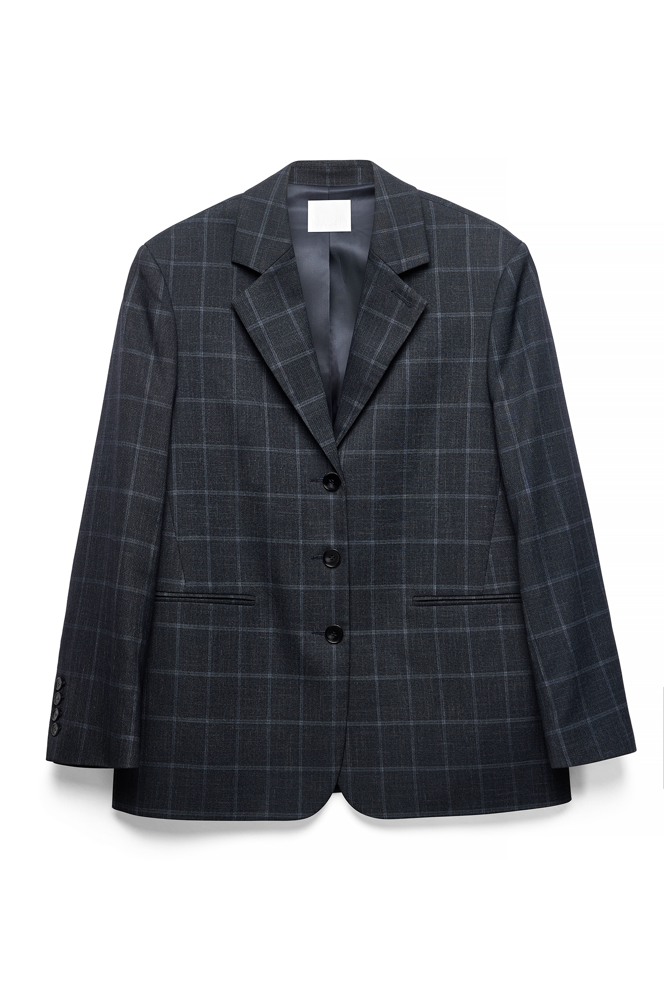 Blue Alex Maxi Oversized Checked Blazer