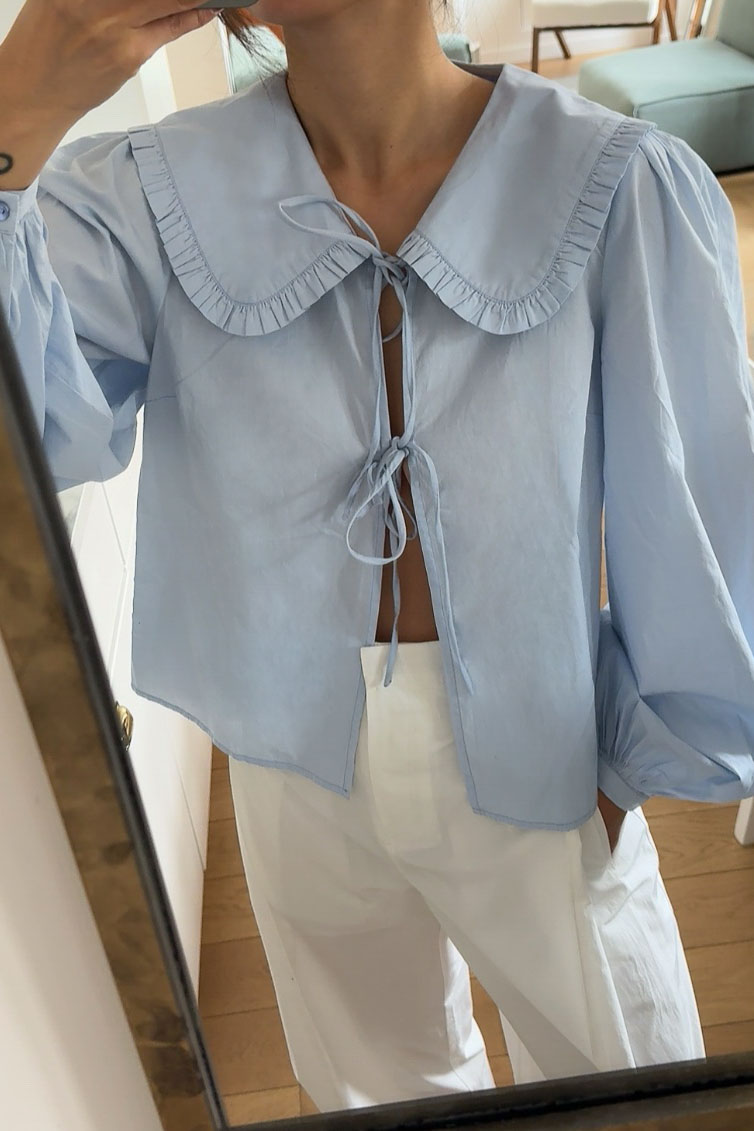 Frill Collar Cotton Blouse Blue | NA-KD