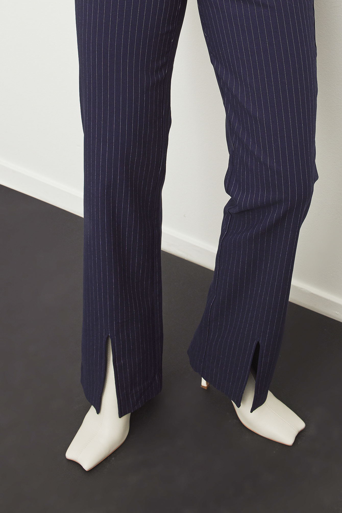 Blue/White Stripe Slit Detail Straight Suit Pants