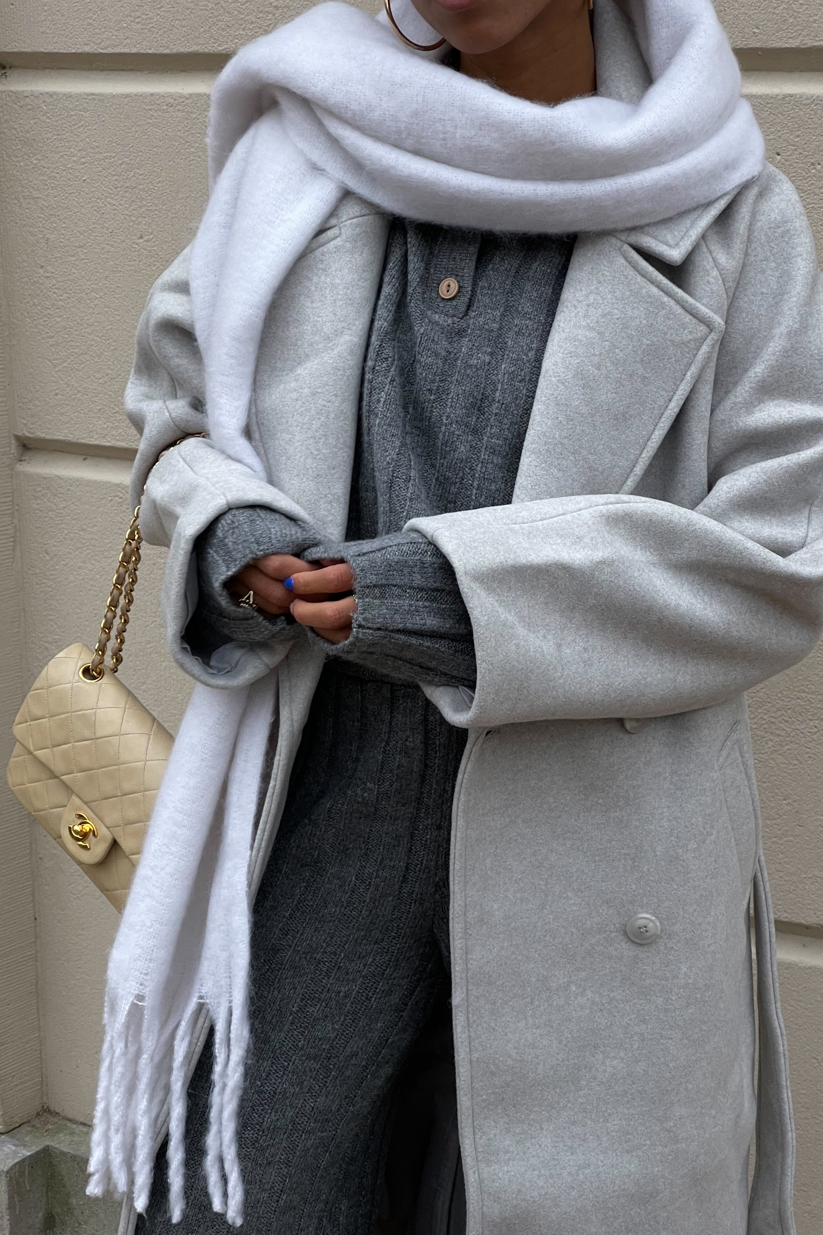 Grey Melange Ripp-Strickpullover mit Knopfdetail