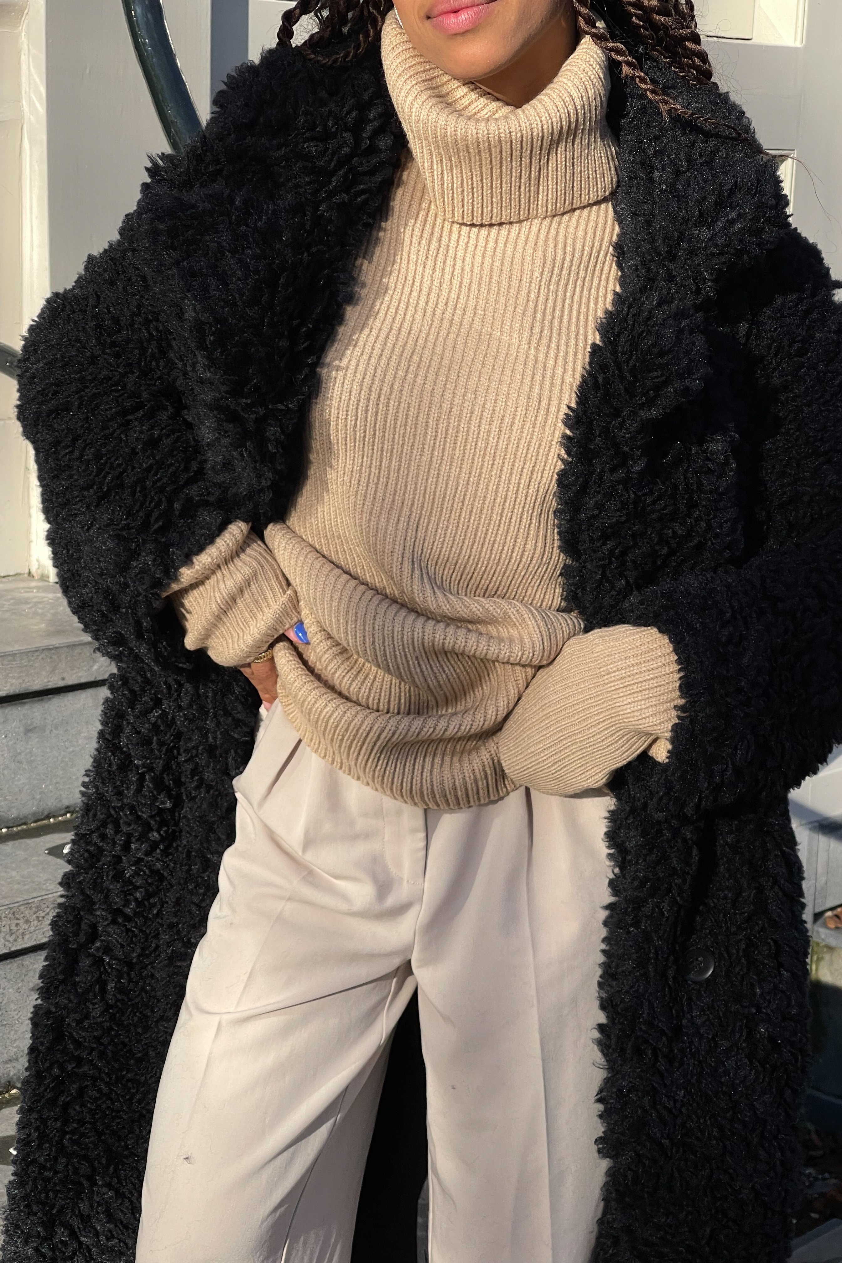 Beige High Neck Ribbed Sweater