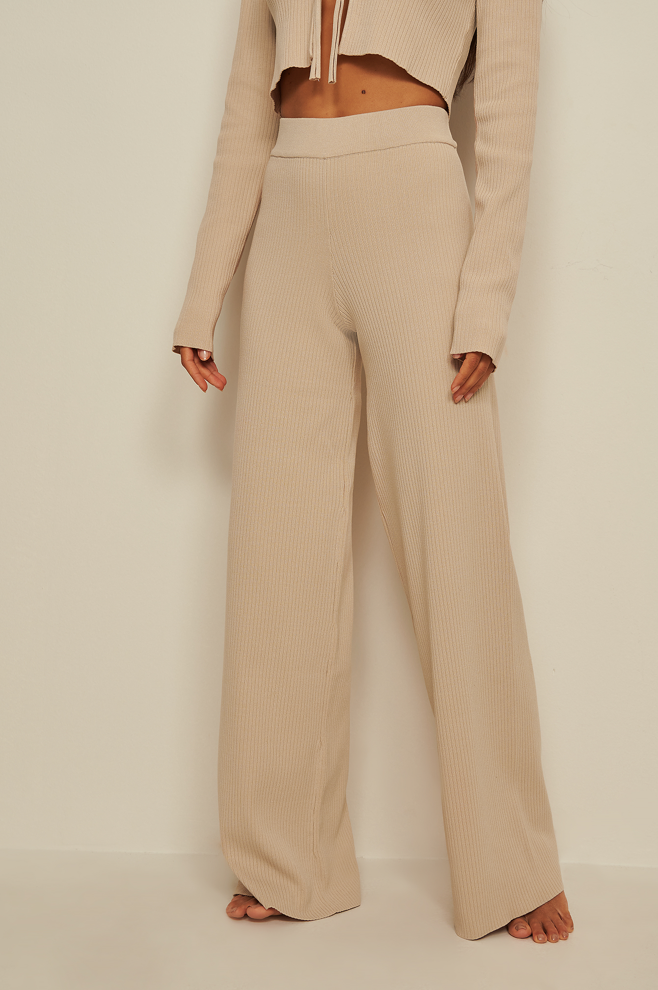 Beige/Brown Knitted Ribbed Pants