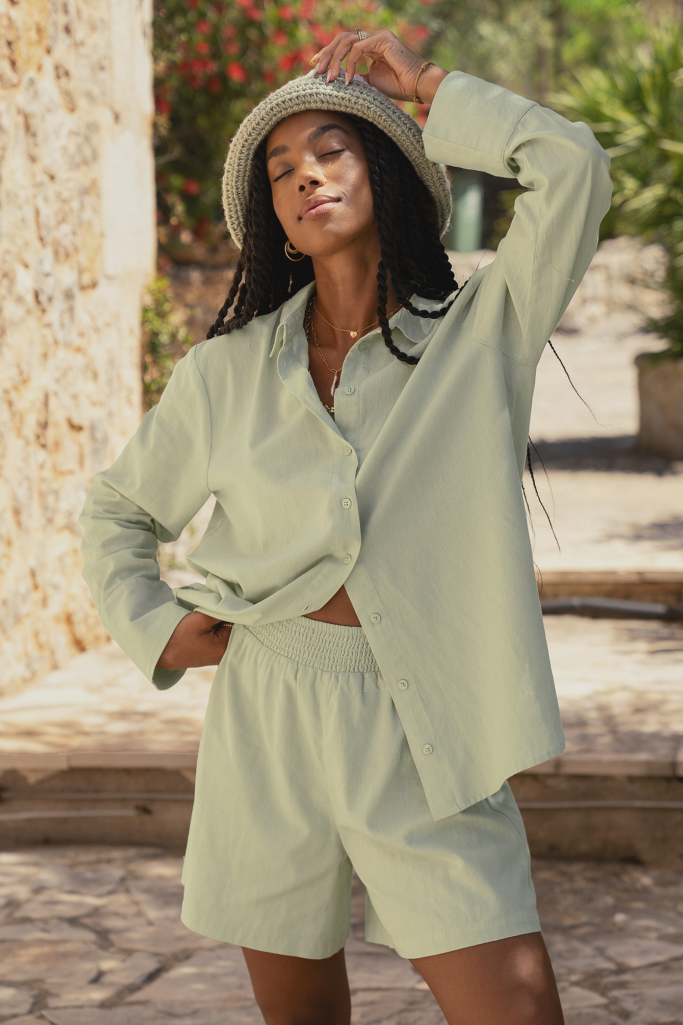Linen Look Oversized Shirt Green | na 