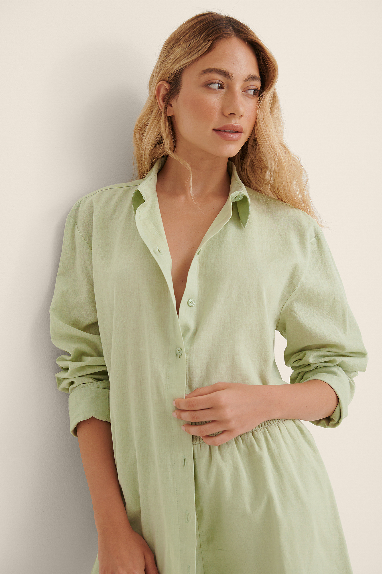 Linen Look Oversized Shirt Green | na 