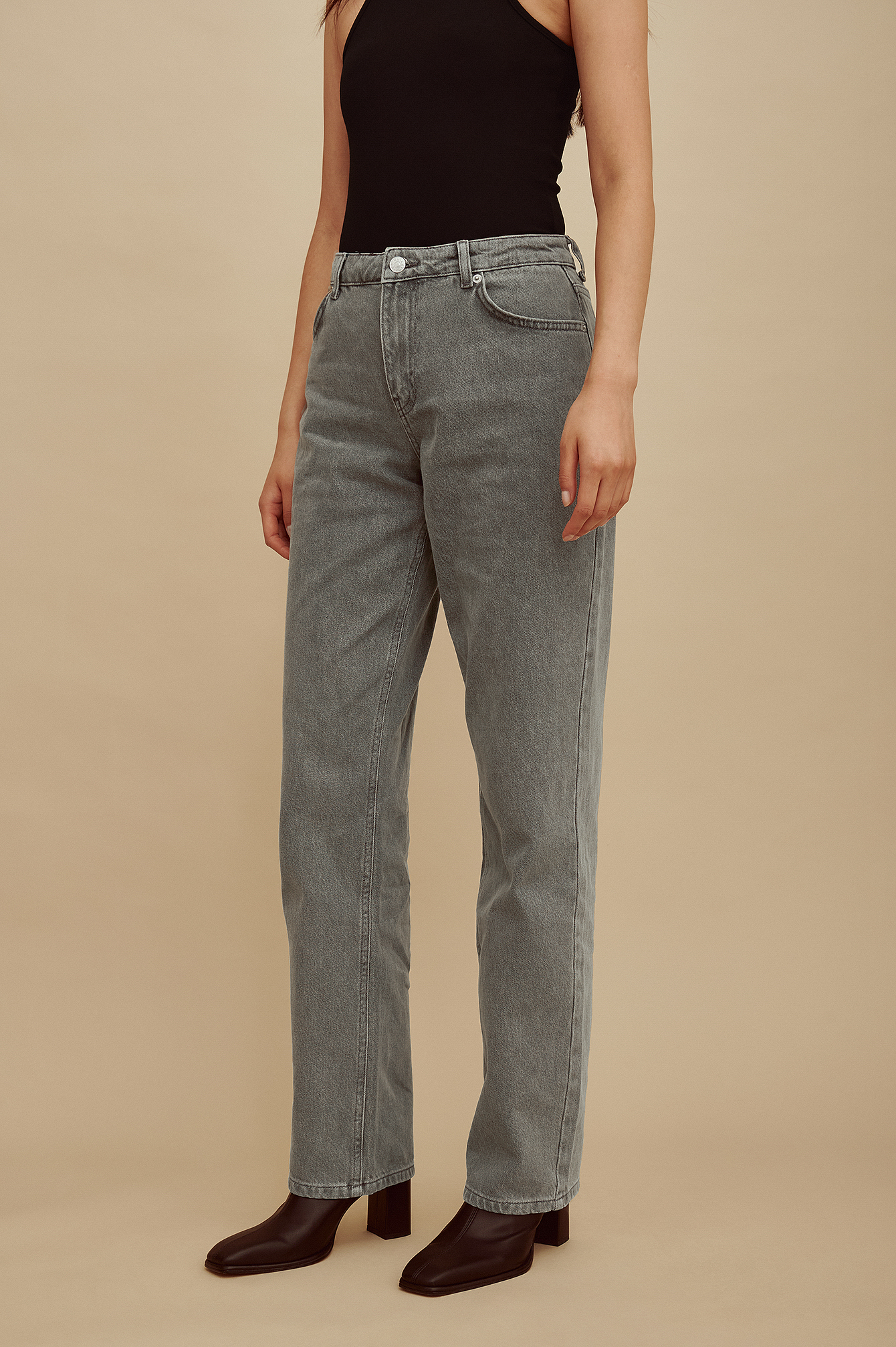 Grey Organic Mid Rise Jeans