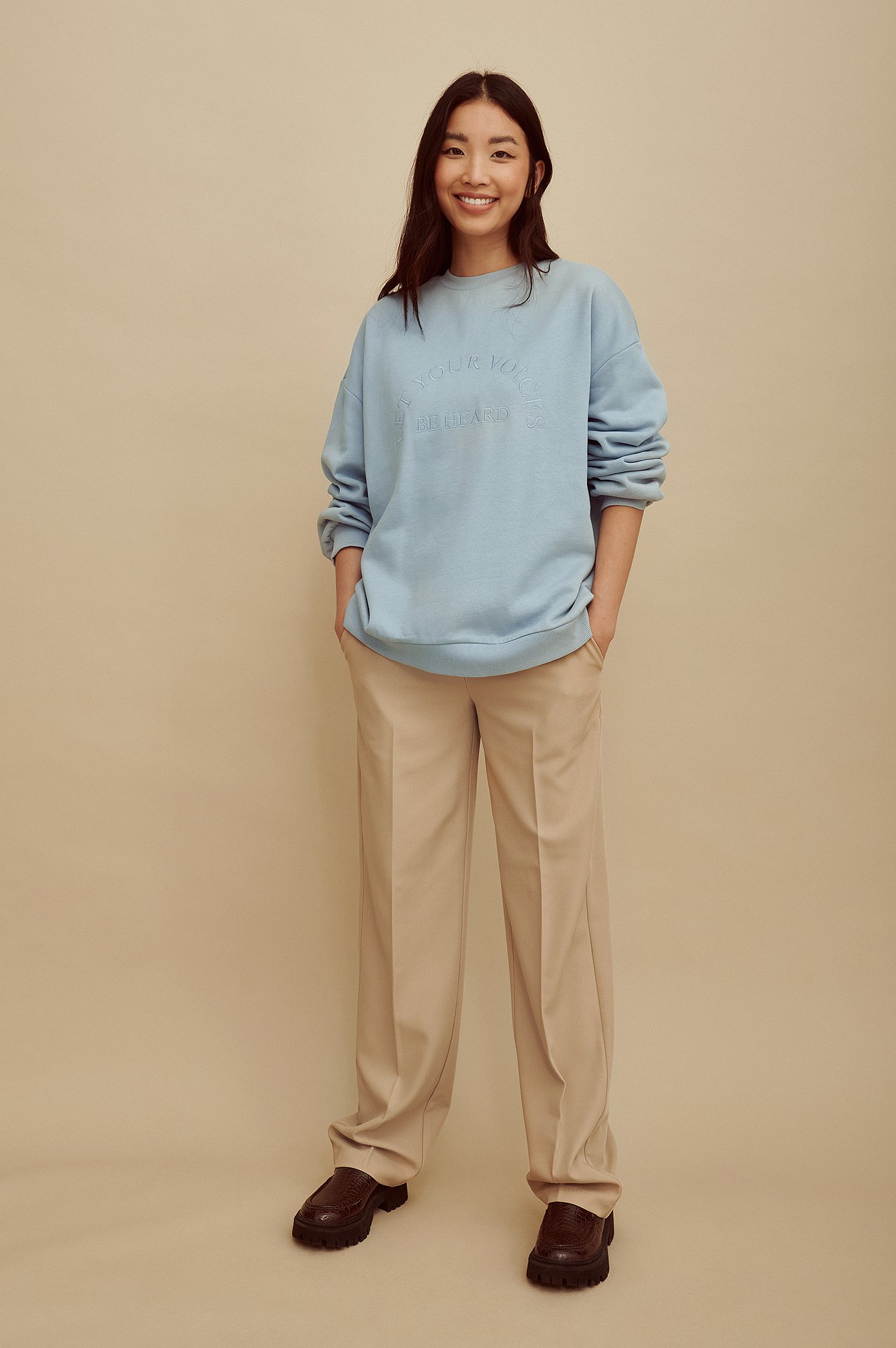 Dusty Blue Organic Oversized Embroidered Sweater