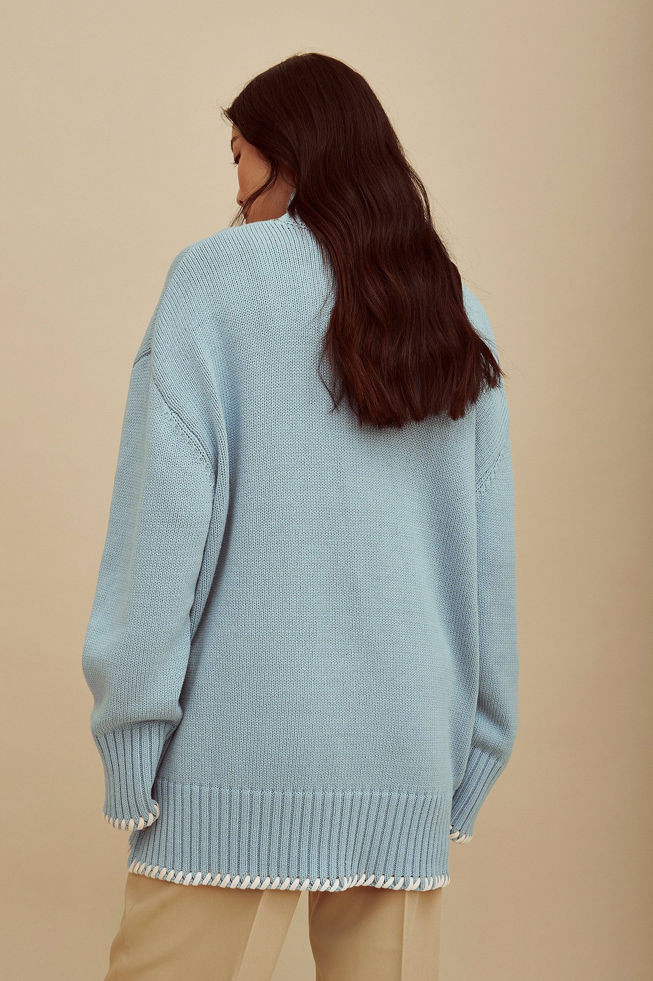 Dusty Blue Polo Neck Knitted Sweater