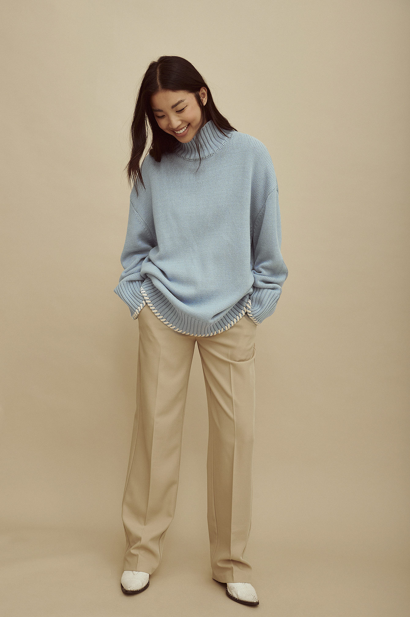 Polo Neck Knitted Sweater Azul | NA-KD