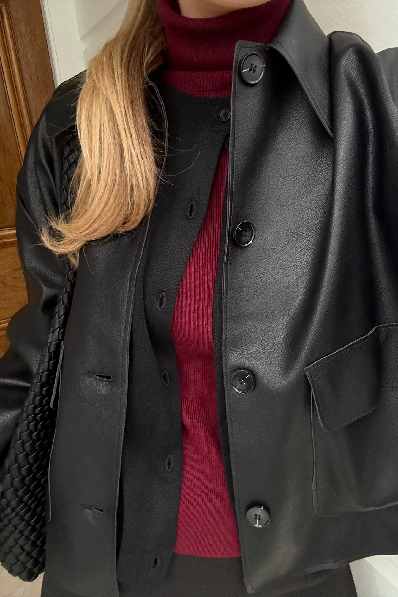 Button Detail Short Faux Leather Jacket Black | NA-KD