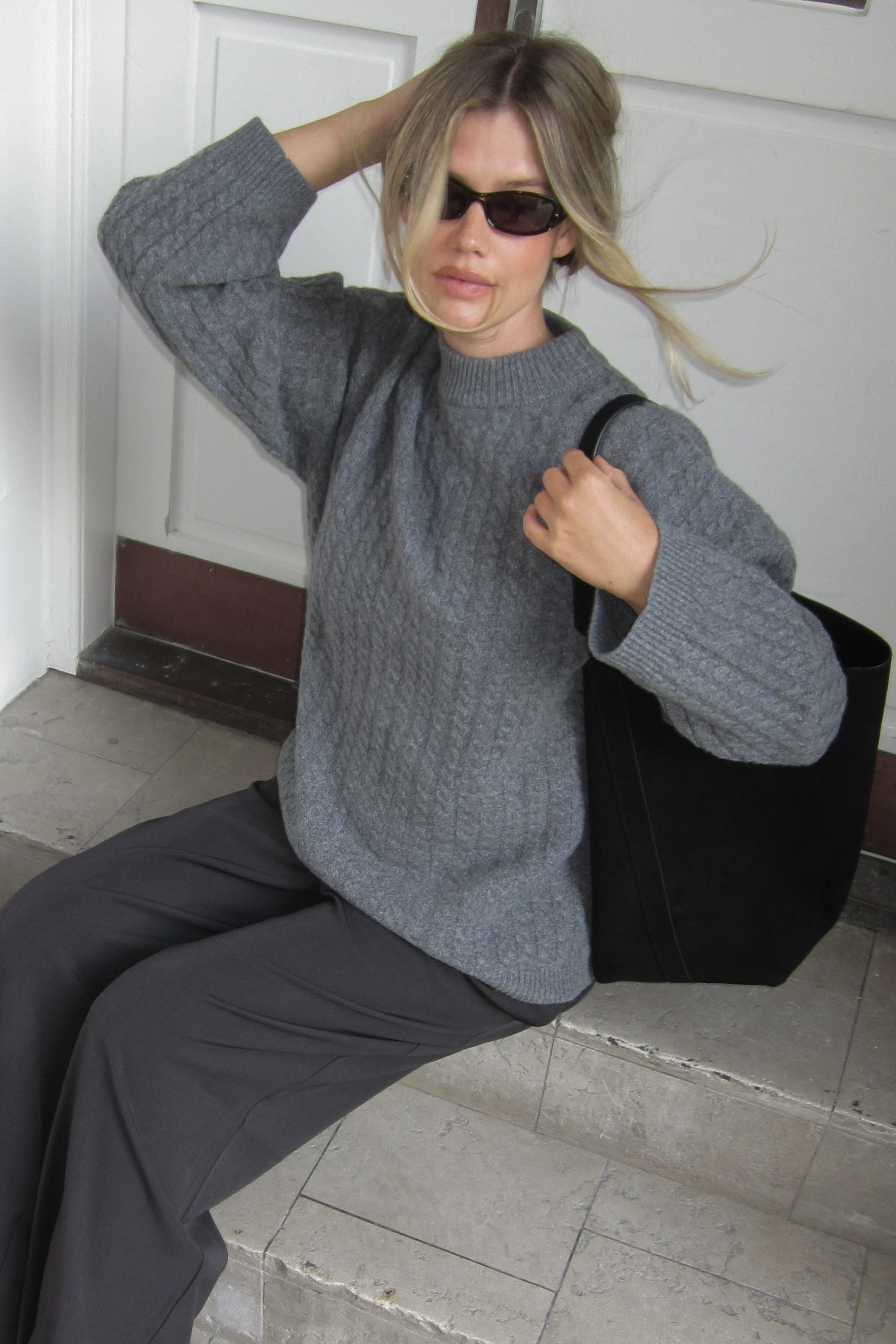 Cable Knit Oversized Wool Sweater Grey | NA-KD