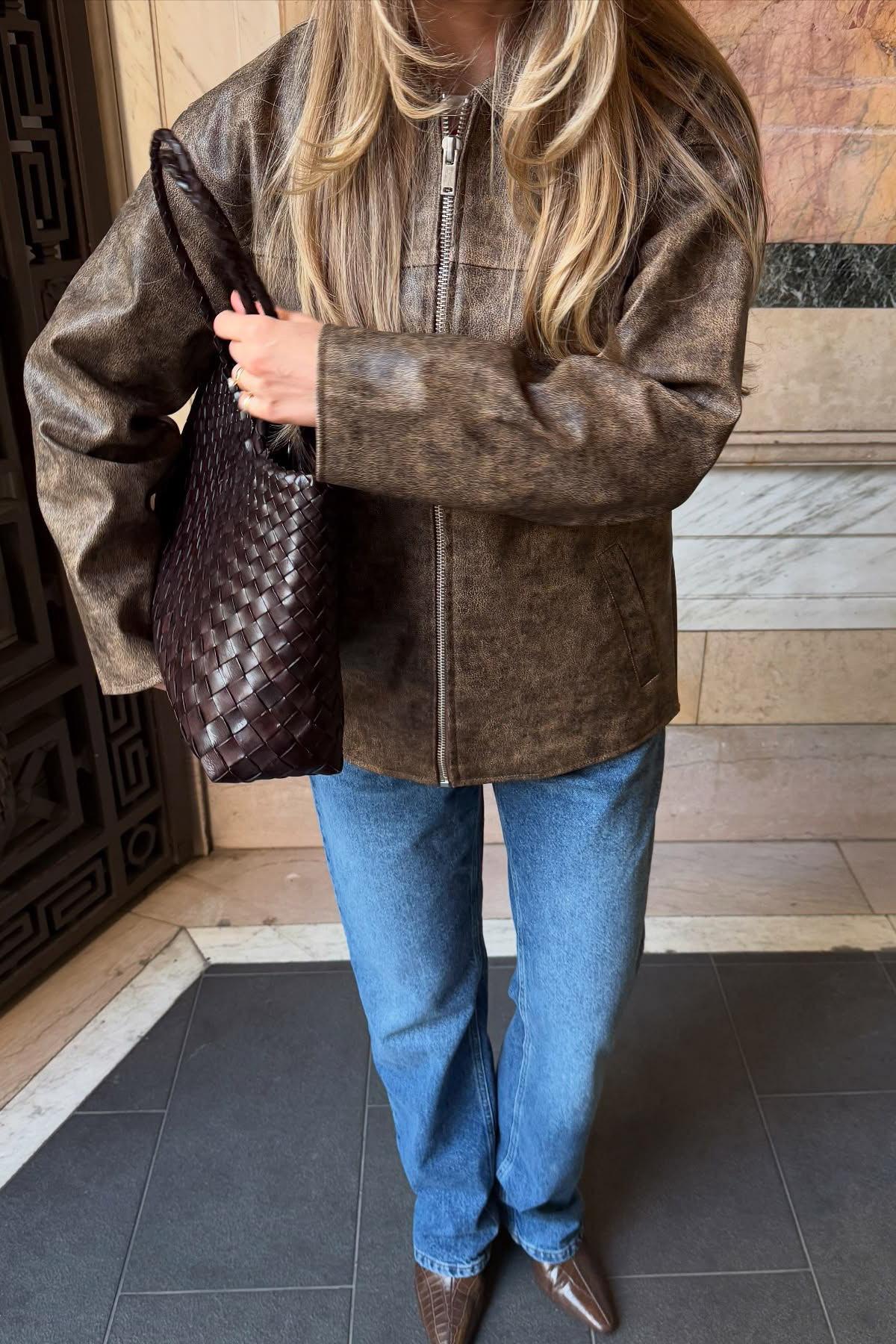 Washed Out Zip Detail Pu Jacket Brown | NA-KD