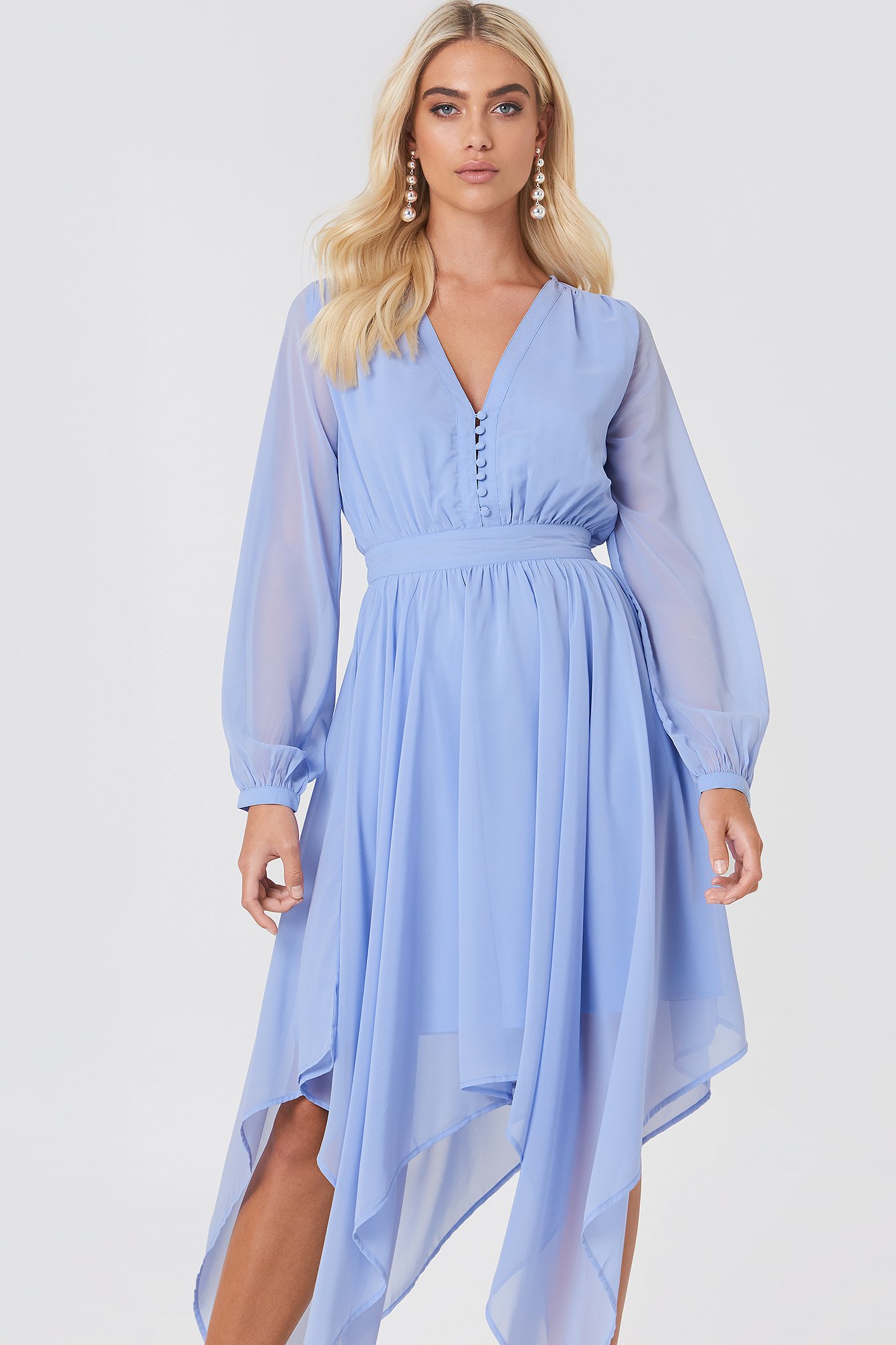 Asymmetric Hem Chiffon Dress Blue