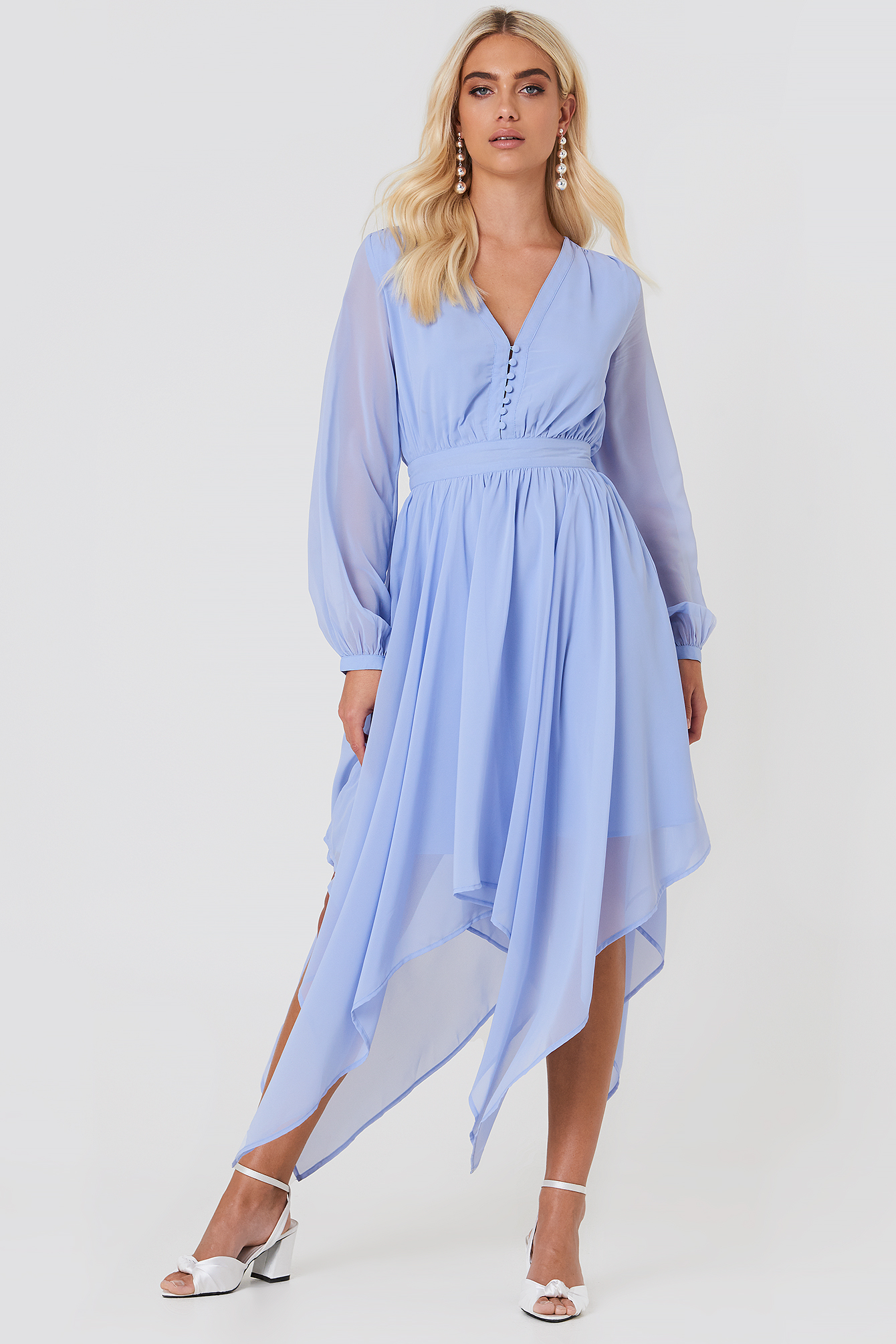 Asymmetric Hem Chiffon Dress Blue