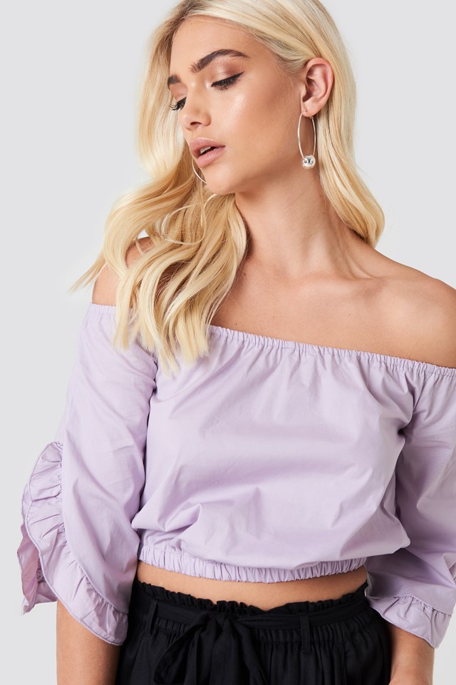 Off Shoulder Flare Frill Top Dusty Lilac