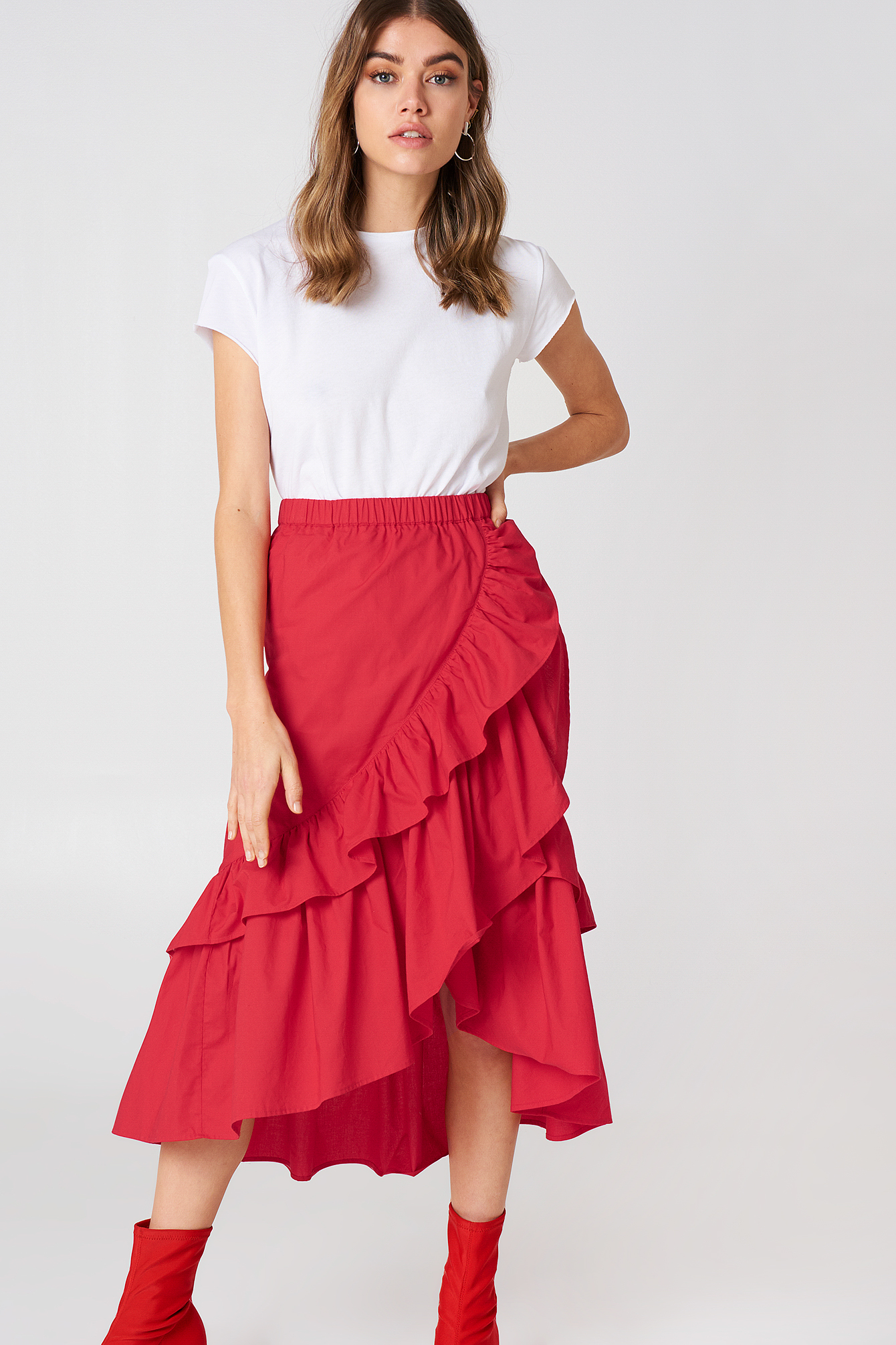 Overlap Maxi Frill Skirt Red