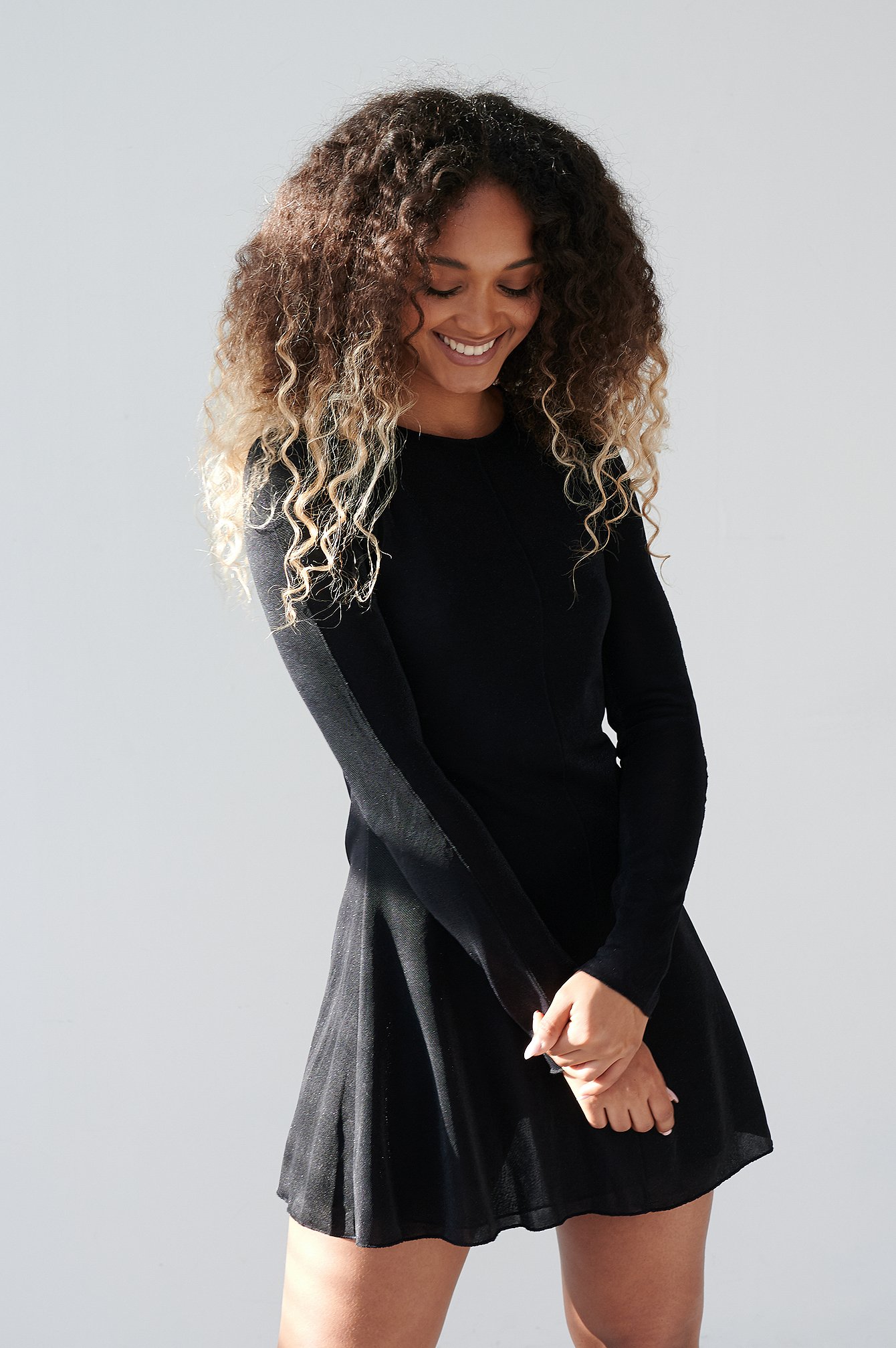 Black Long Sleeve Flared Mini Dress